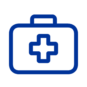 image showing first aid kit blue icon illustrating the importance of healthcare translation services