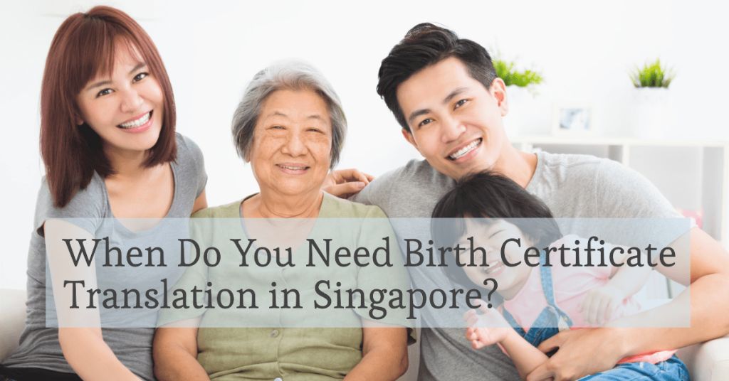 image of a family protrait of 4 taking picture in a sofa showing the need for in birth certificate translation services in singapore