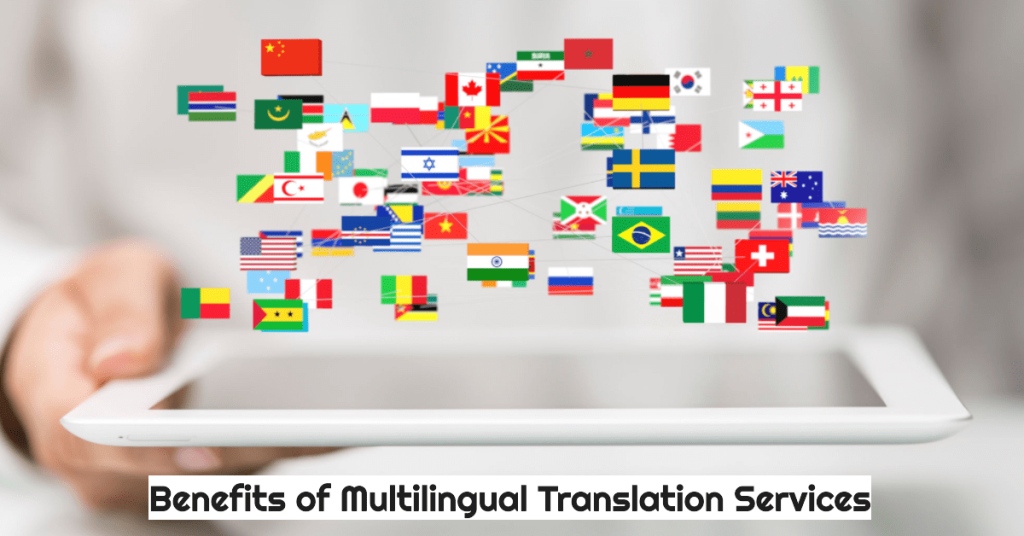 image showing a person holding a tablet with multilingual translation buttons